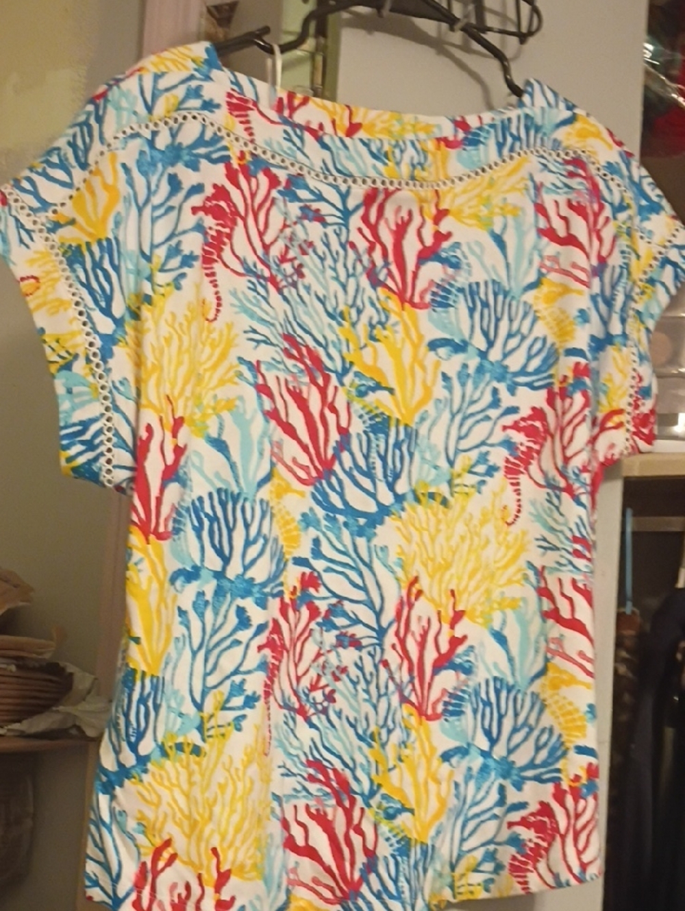 Kim Rogers Multicolor Coral Reef Print Top - Blue, Yellow, Red